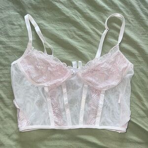 Elegant White and Pink Lace Bralette